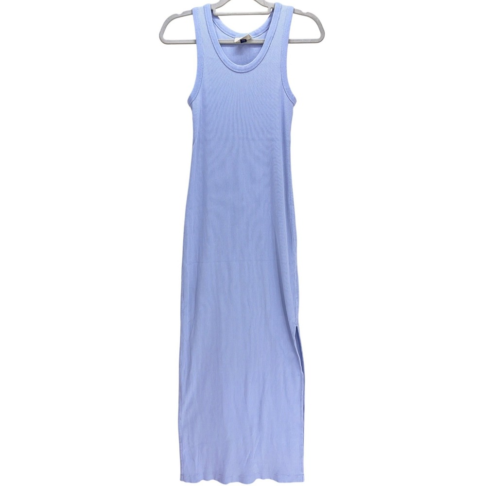 Universal Thread Blue Tank Maxi Dress Medium Ribbed Side Slit Sleeveless